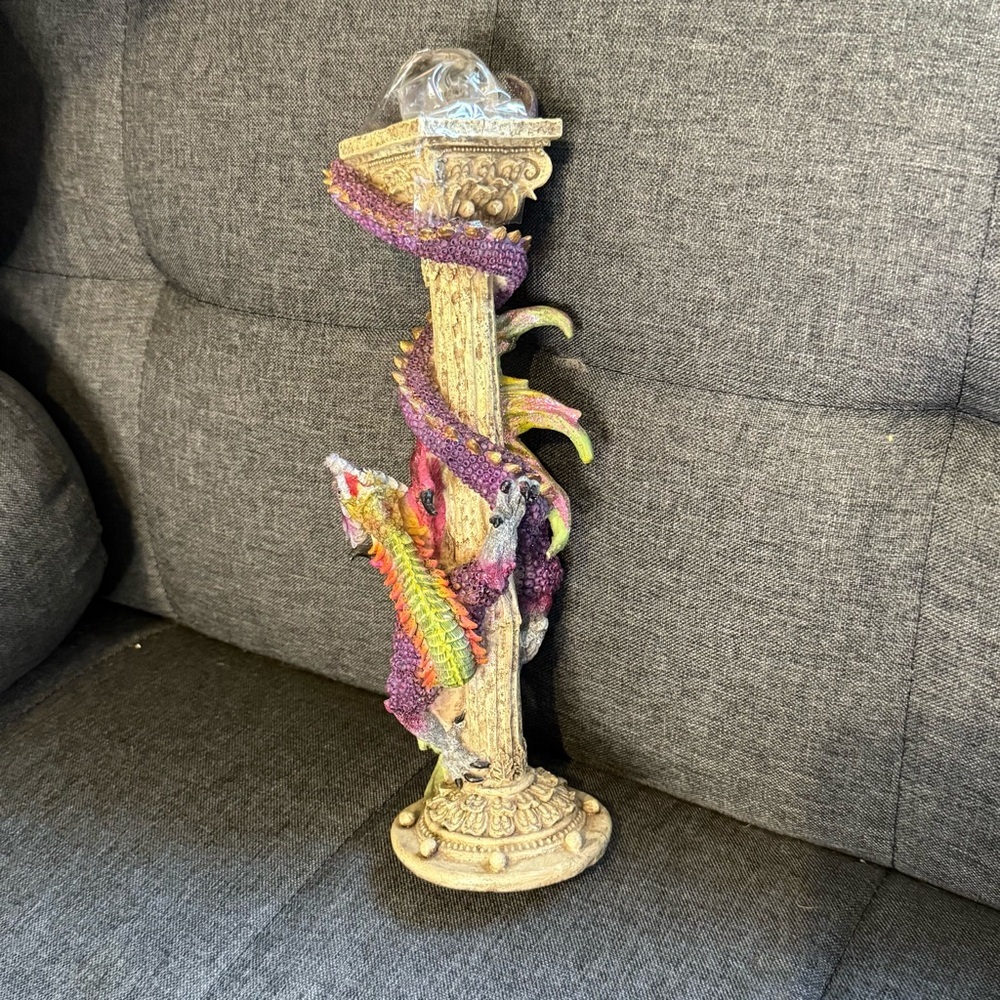 Gothic Colorful Dragon Wrapped Around A Collumn With A Crystal Ball Fantasy